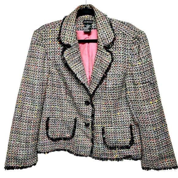 GEORGE Rainbow Tweed Blazer Colorful Multicolor Jacket Collar Fringe Hem Office - Picture 1 of 7